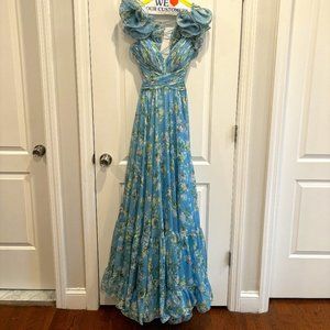 Mac Duggal ruffle tiered floral cut-out chiffon gown